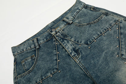 Star Patch Rivet Wide Leg Denim Jeans WN25585