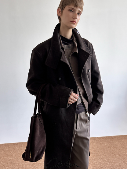 Standing-Collar Double-Breasted Wool Coat WN21642