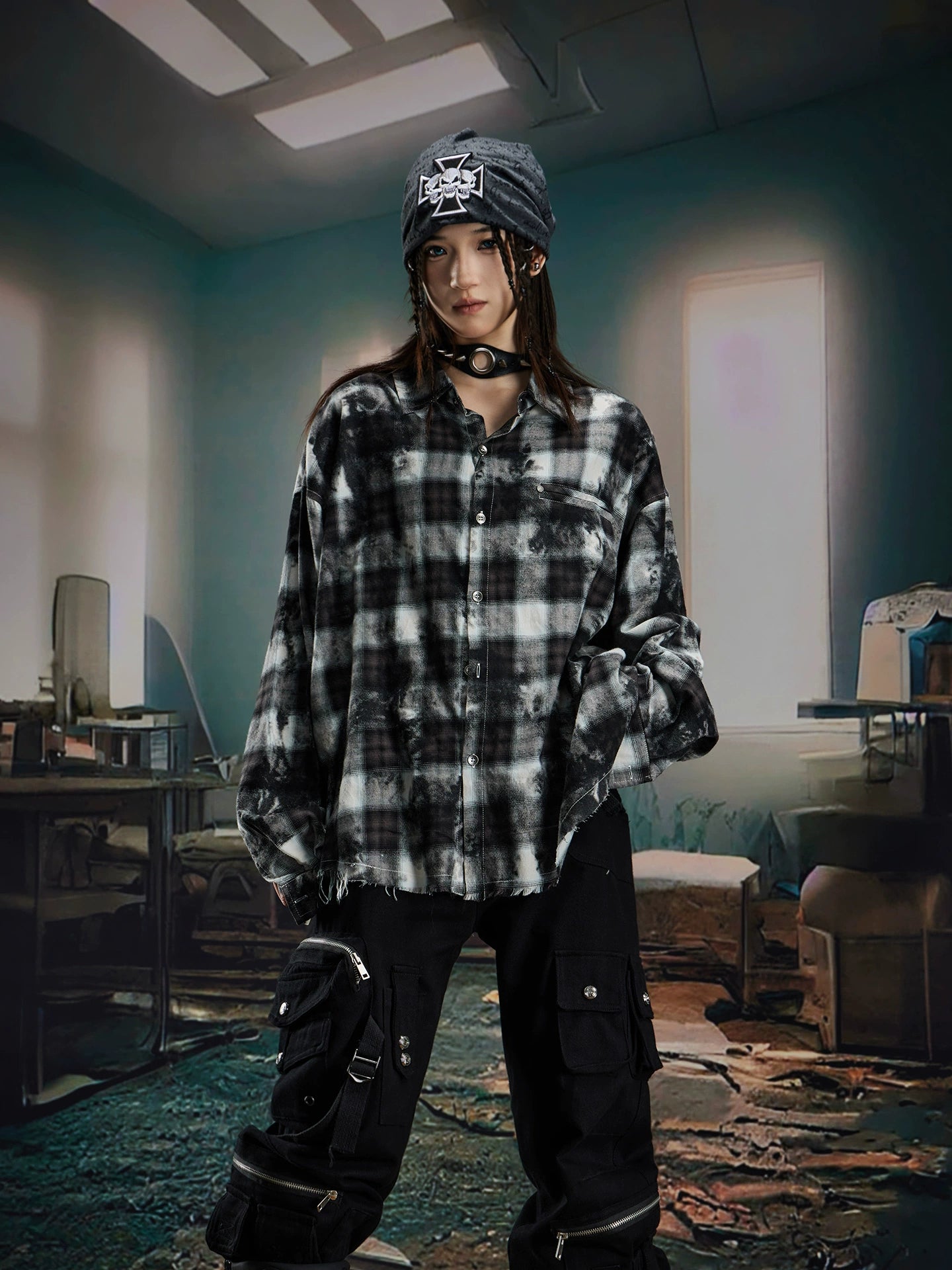 Oversize Plaid Long Sleeve Shirt WN20557