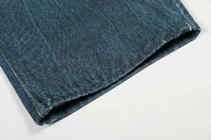 Washed 3D Print Curved Wide Leg Denim Jeans WN25920
