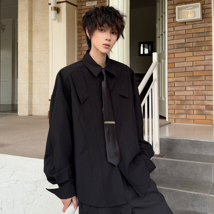 Shoulder-Pad Drapey Long Sleeve Shirt WN23179