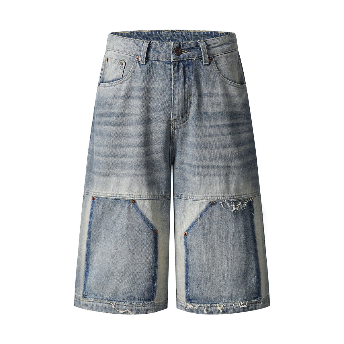 Washed Patchwork Raw Edge Cropped Denim Pants WN26827