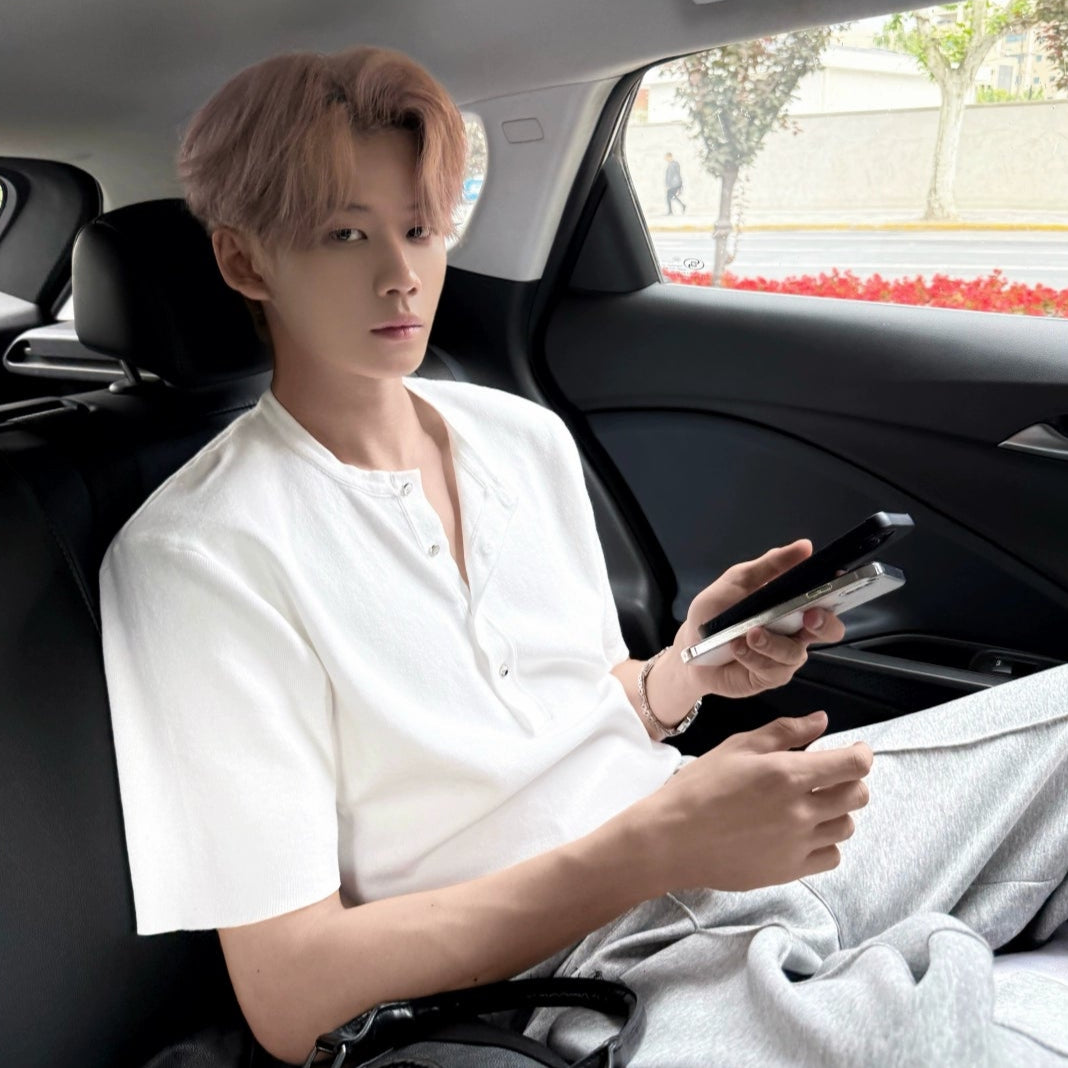 Henley Neck Knit Cleanfit Short Sleeve T-Shirt WN20075