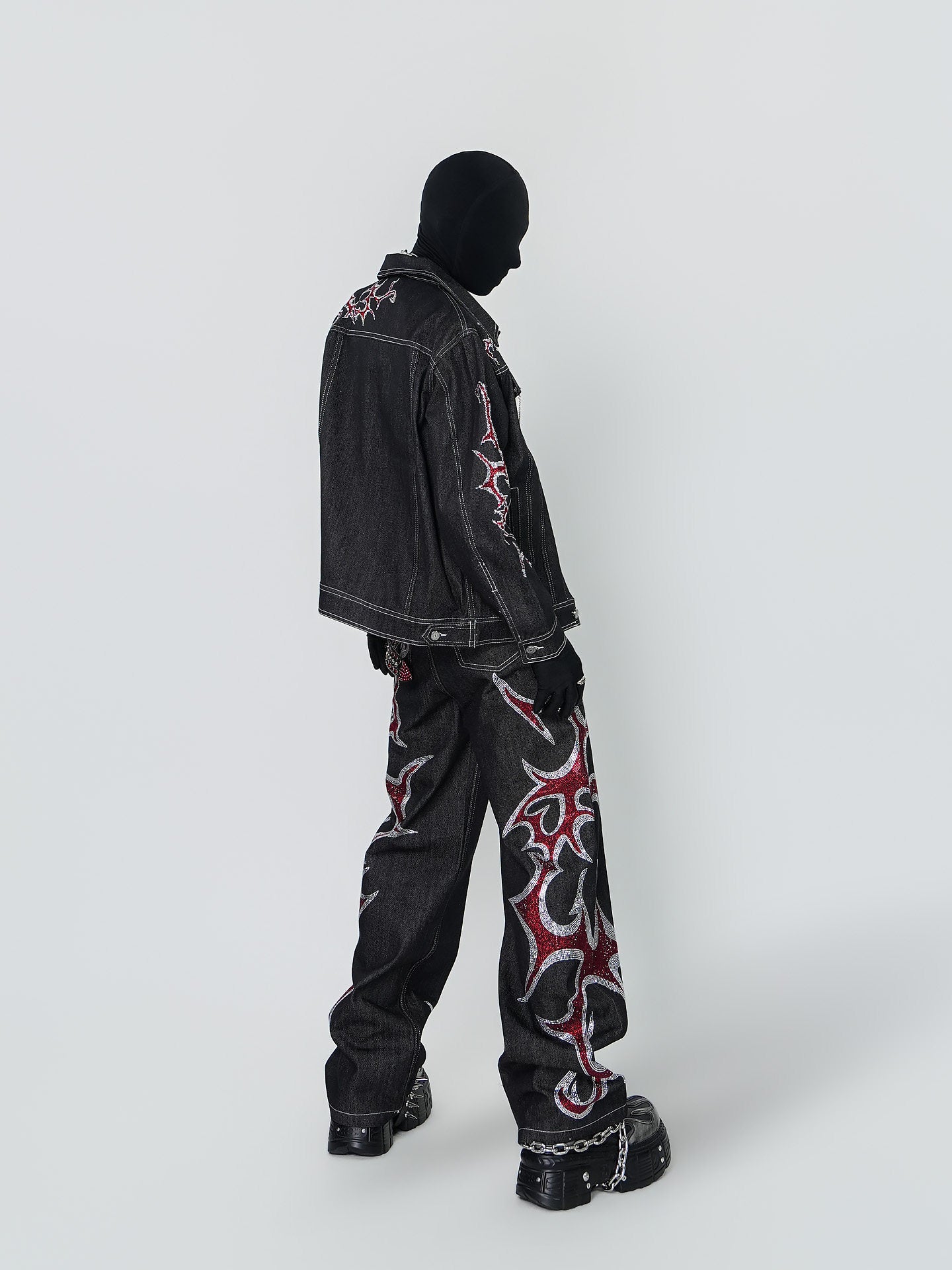 Rinestone Design Denim Jacket & Rinestone Design Wide Leg Pants Setup WN24296