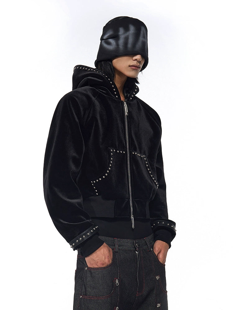 Beads Velour Zipper Hooded Jacket WN18778