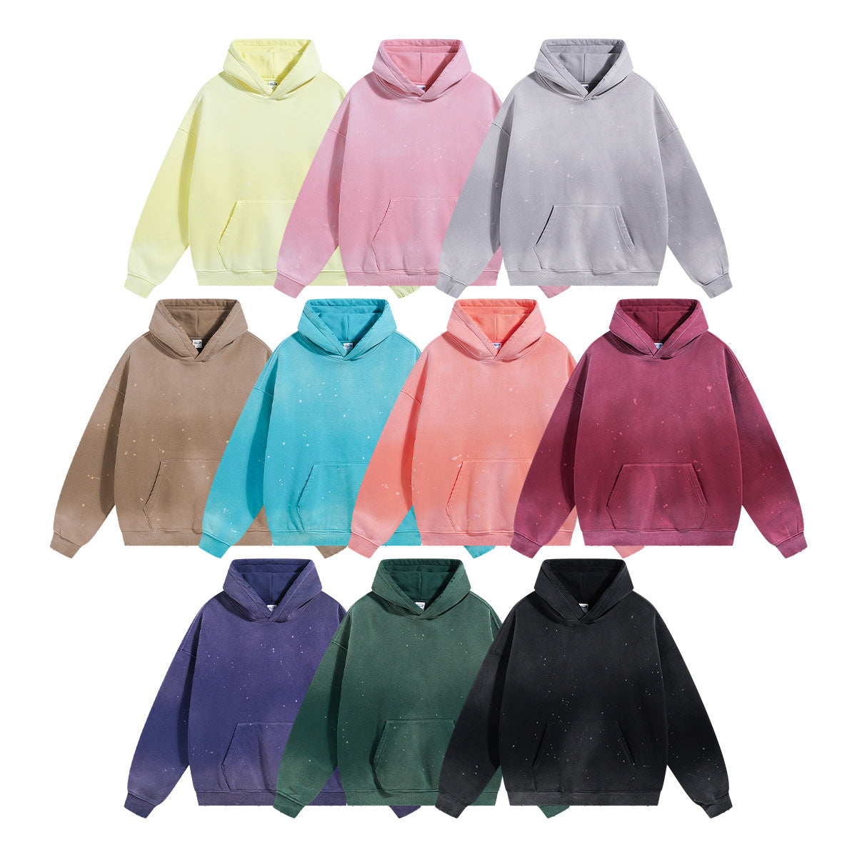 Fleece Linning Spray-Dye Washed Damage Hoodie WN9999