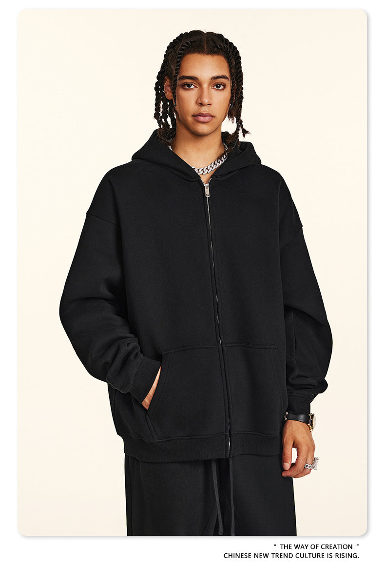 Fleece Lining Oversize Washed Zipper Hoodie WN9943