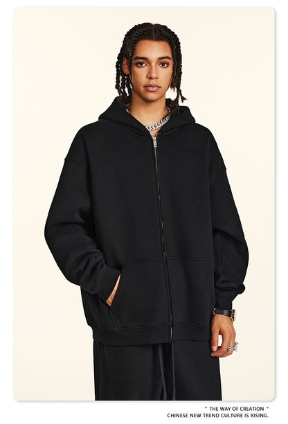 Fleece Lining Oversize Washed Zipper Hoodie WN9943