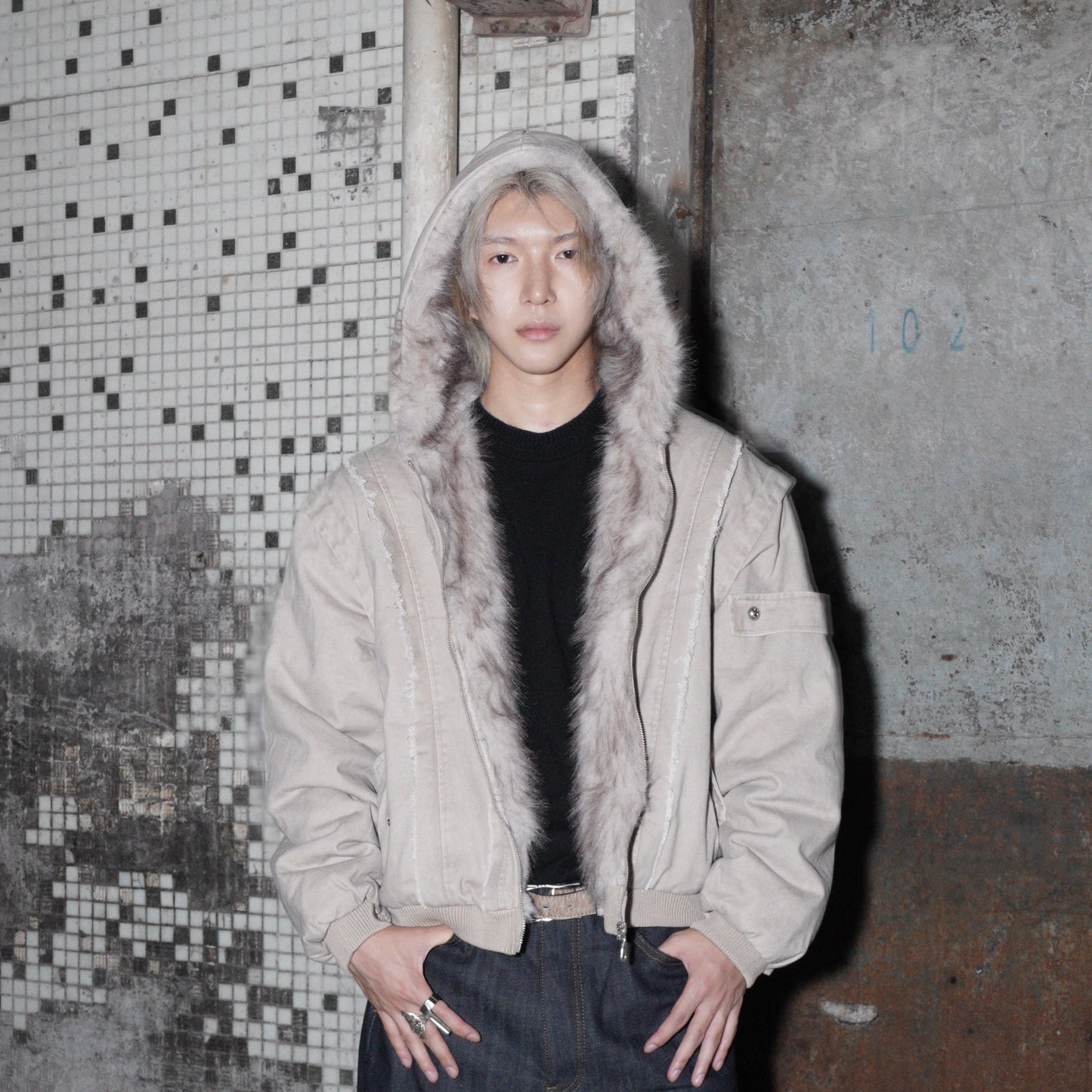 Hooded Fake Fur-Collar Padded Jacket WN22183