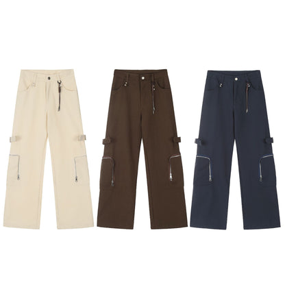 Zipper-Decorated Straight Cargo Pants WN11030