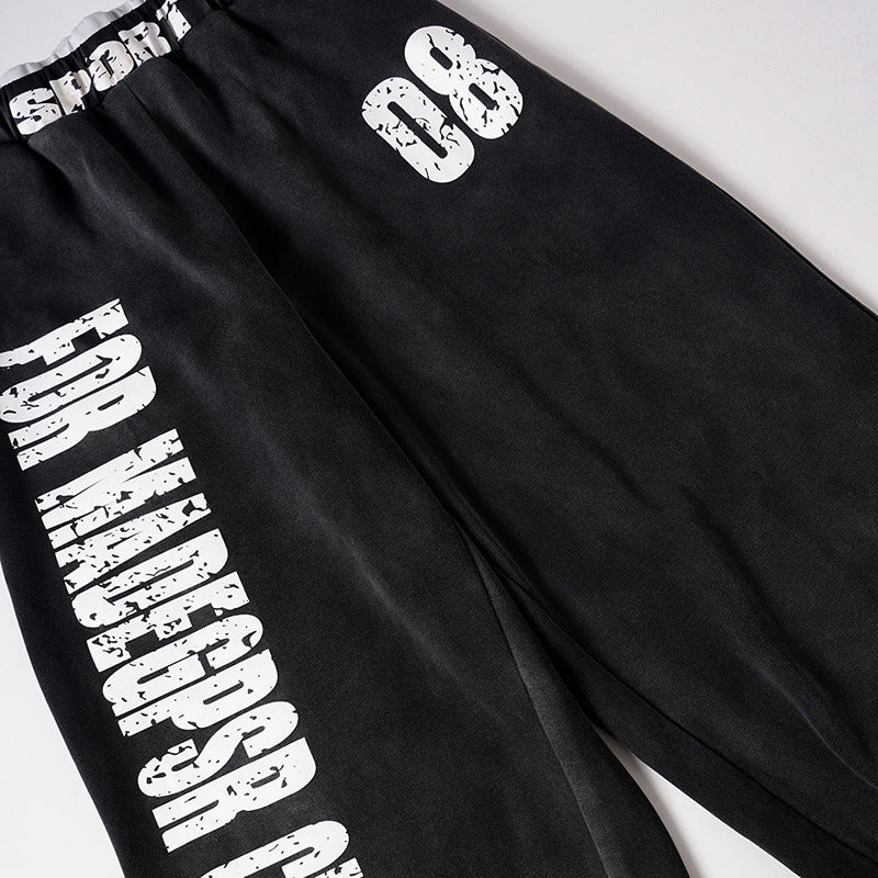 Letter Print Washed Wide Leg Sweatpants WN27927
