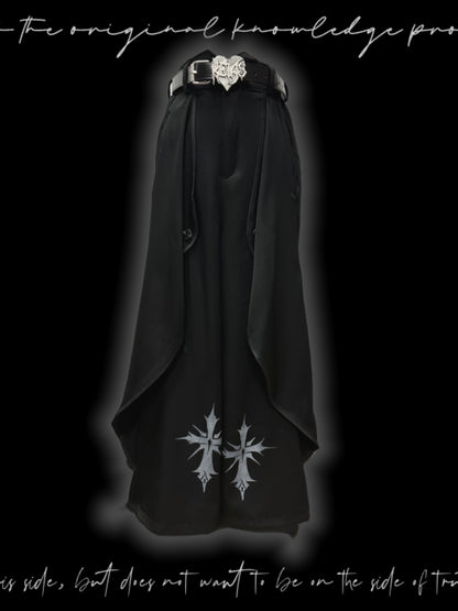 Asymmetric Layered Wide Leg Trousers & Belt & Chain WN20093