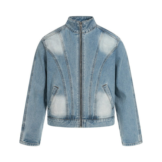 Faded Panel Stand Neck Denim Jacket WN28058