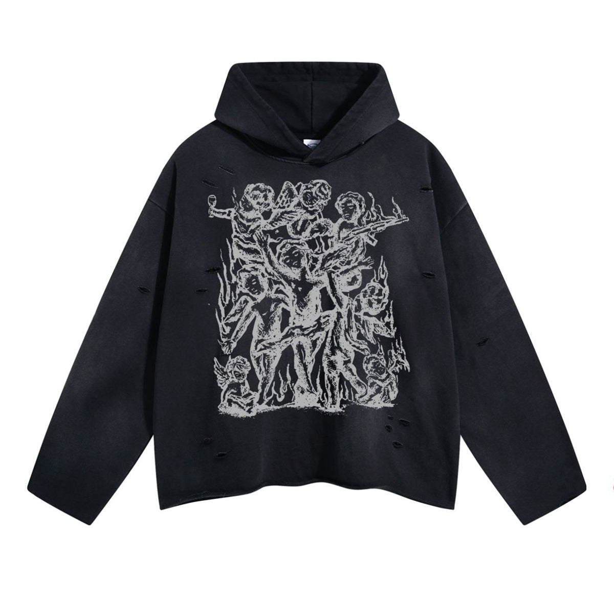 Spray Print Damage Cut-off Oversize Hoodie WN10002