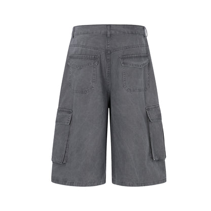Washed Wide Leg Cargo Half Pants WN25647