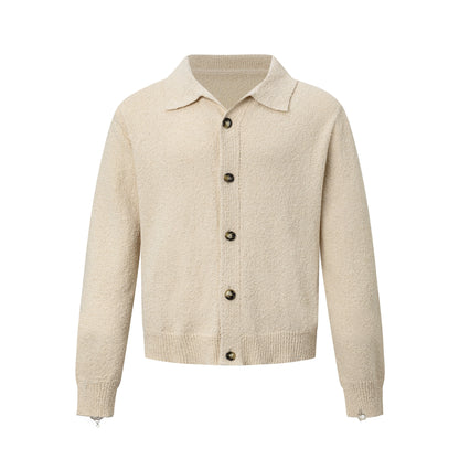 Fleece Polo-Collar Oversize Knit Cardigan WN21396