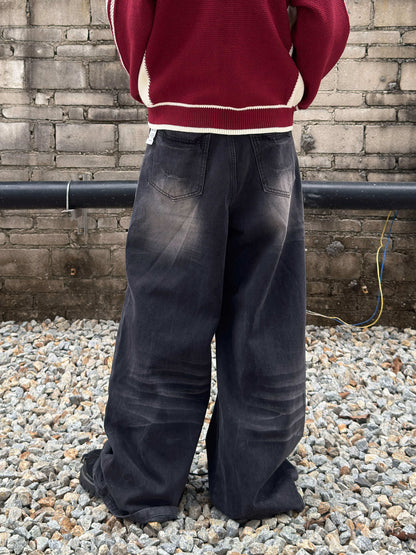 Heavyweight Wash Pleats Flare Denim Jeans WN22995