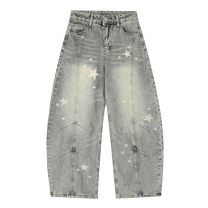 Star Print Curved Denim Jeans WN25482