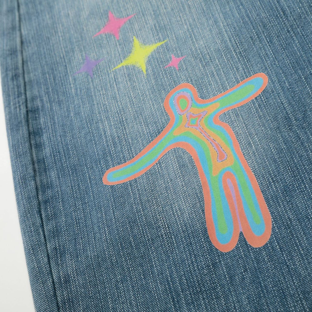 Star Heart Print Curved Wide Leg Denim Jeans WN25731