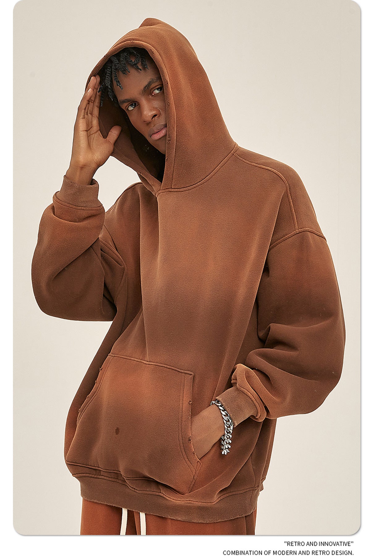 Fleece Lining Spray-dye Damage Oversize Hoodie & Fleece Lining Sweatpants WN9969