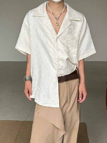 Jacquard Embroidery Embossed Cuban Collar Short Sleeve Shirt WN20026