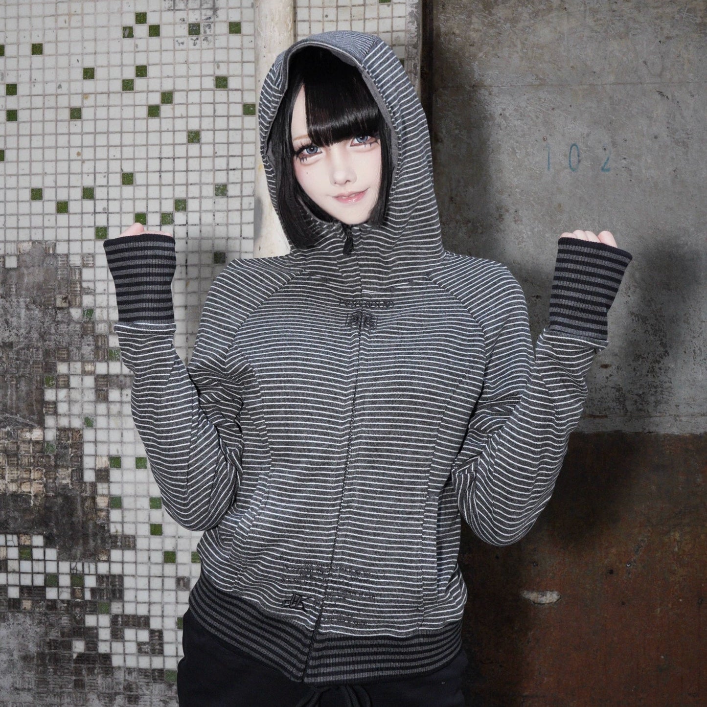 Embroidery Stripe Colorblock Zipper Hoodie WN22190