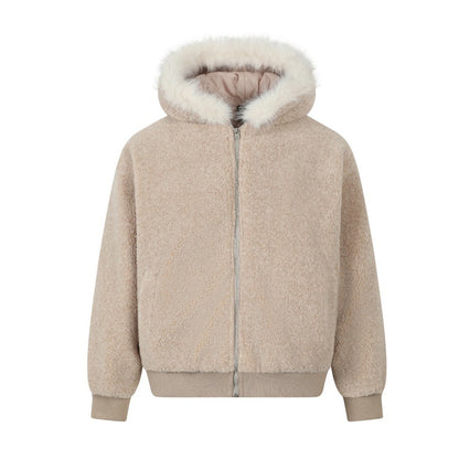 Hooded Lamb Fleece Zipper Puffer Jacket WN21929