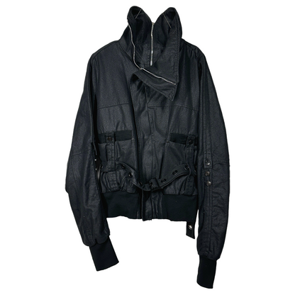 Asymmetric Zipper High-Neck Waxed Jacket WN22007