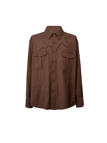 Studs Embroidery Pocket Design Long Sleeve Shirt WN23617