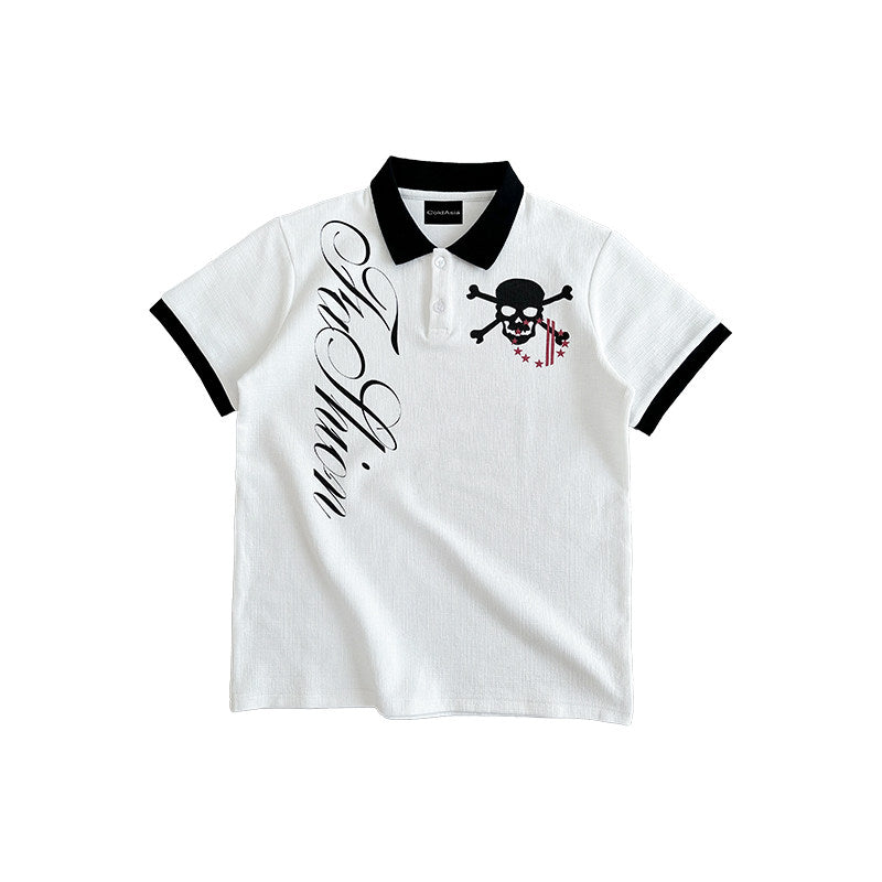 Polo Collar Skull Graphic Print Short Sleeve Shirt WN27172