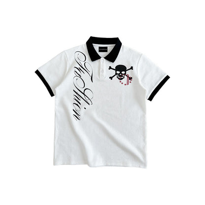 Polo Collar Skull Graphic Print Short Sleeve Shirt WN27172