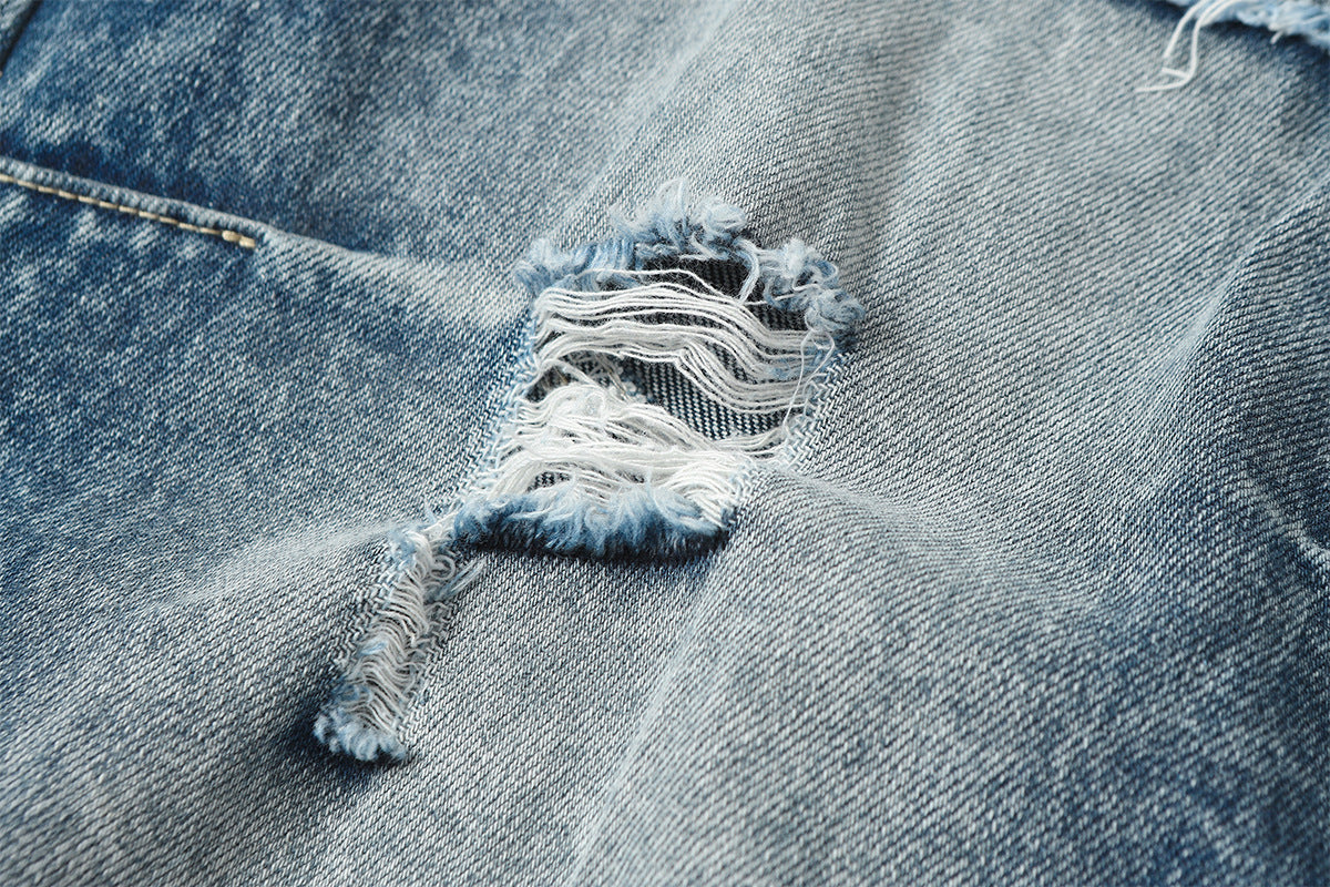 Washed Damage Splice Wide Leg Denim Jeans WN25742
