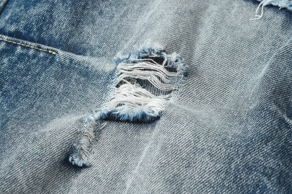 Washed Damage Splice Wide Leg Denim Jeans WN25742