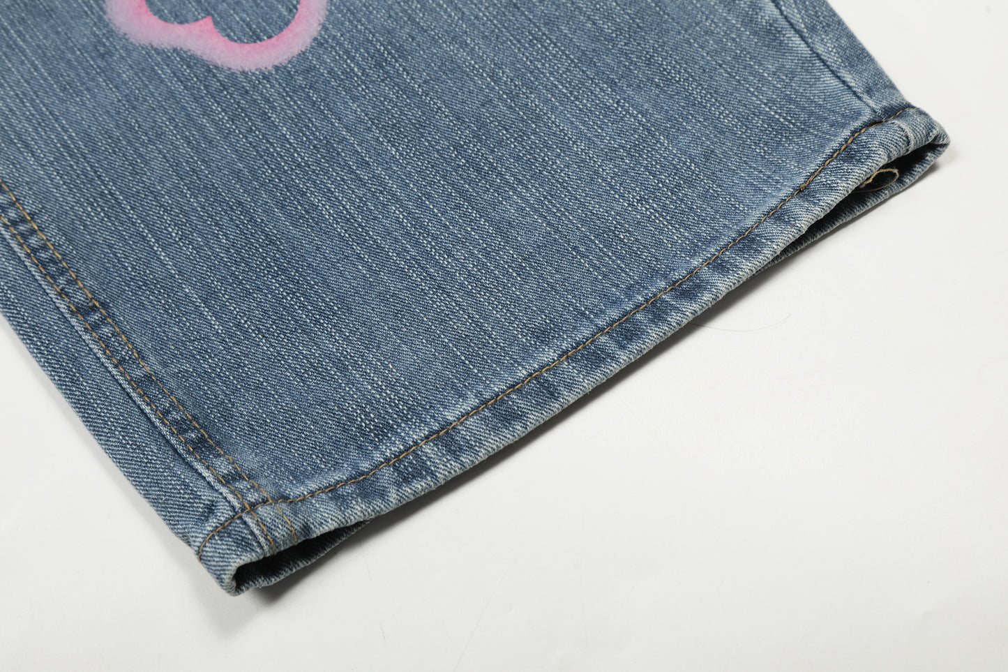Star Heart Print Curved Wide Leg Denim Jeans WN25731