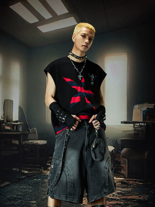 Patchwork Colorblock Stripe Sleeveless T-Shirt WN18493