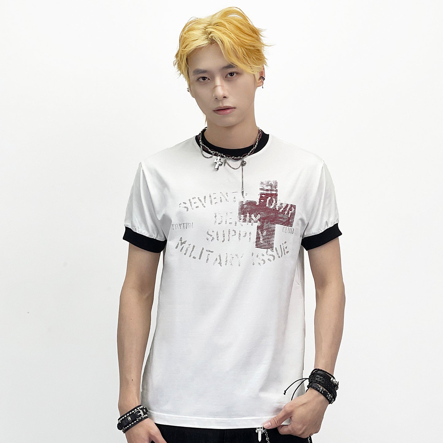 Cross Letter Print Short Sleeve T-Shirt WN24284