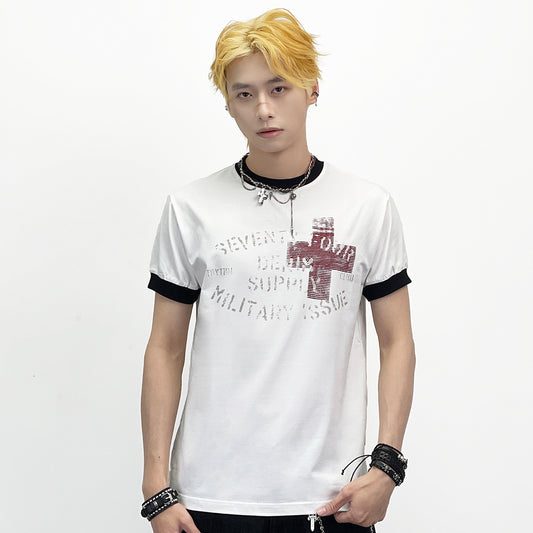 Cross Letter Print Short Sleeve T-Shirt WN24284