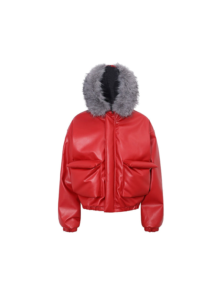 Fake Fur Plush Thick PU Leather Padded Jacket WN22239