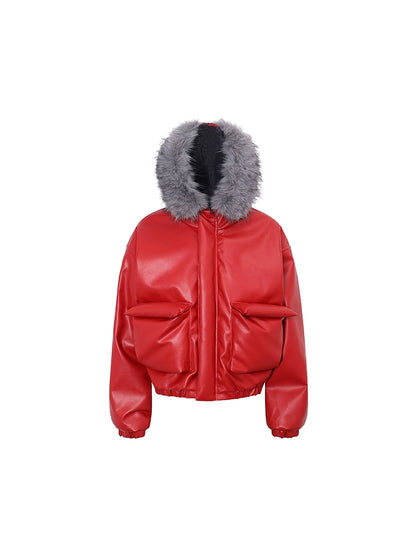 Fake Fur Plush Thick PU Leather Padded Jacket WN22239