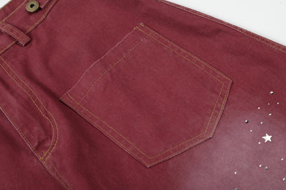 Washed Paint Studs Wide Leg Pants WN25542