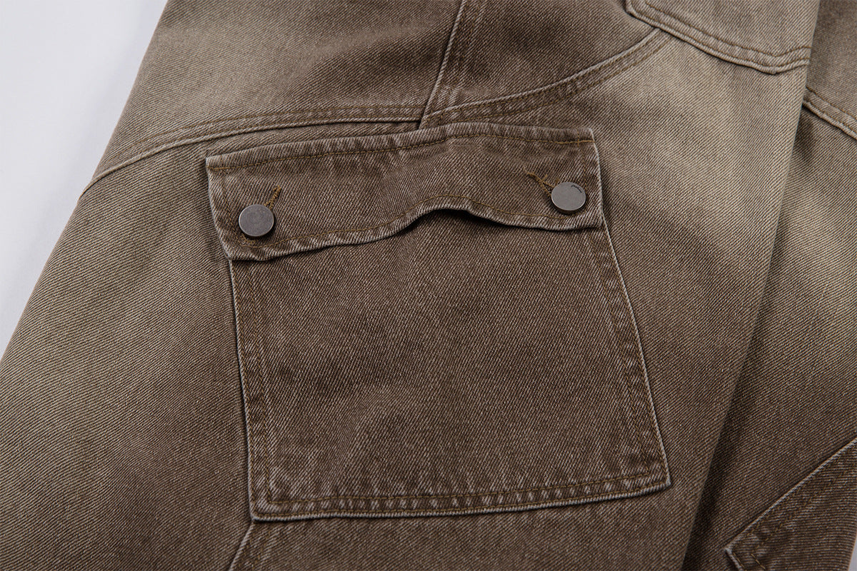 Washed Cargo Wide Leg Denim Jeans WN25392