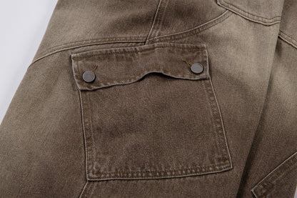 Washed Cargo Wide Leg Denim Jeans WN25392