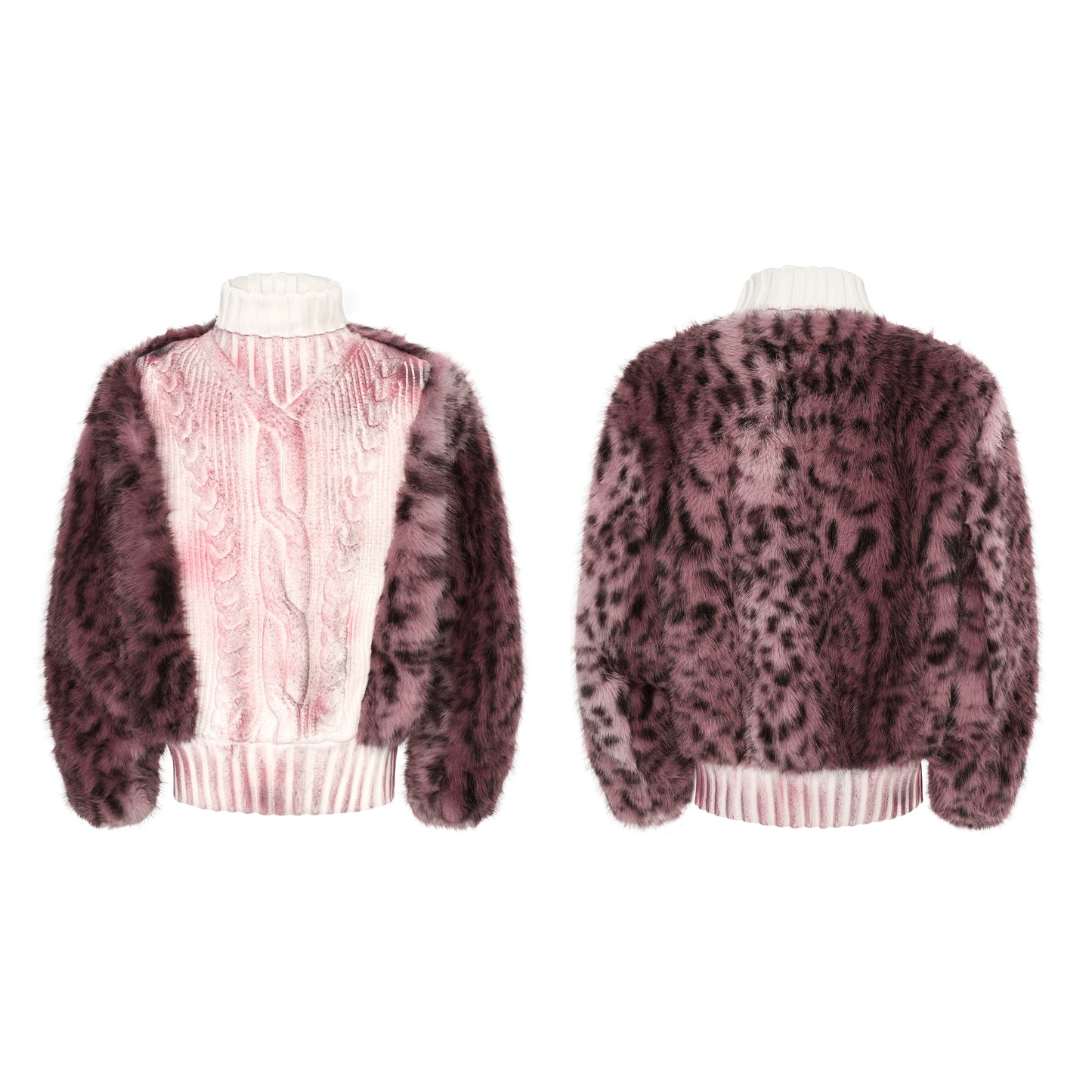 Fake Fur Splice High-Neck Thick Knit Sweater WN22657