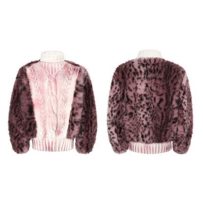 Fake Fur Splice High-Neck Thick Knit Sweater WN22657