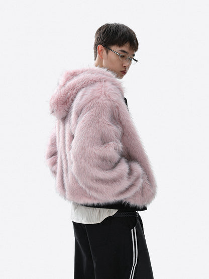 Reversible Fake Fur-Collar Warm Zipper Hooded Jacket WN22112