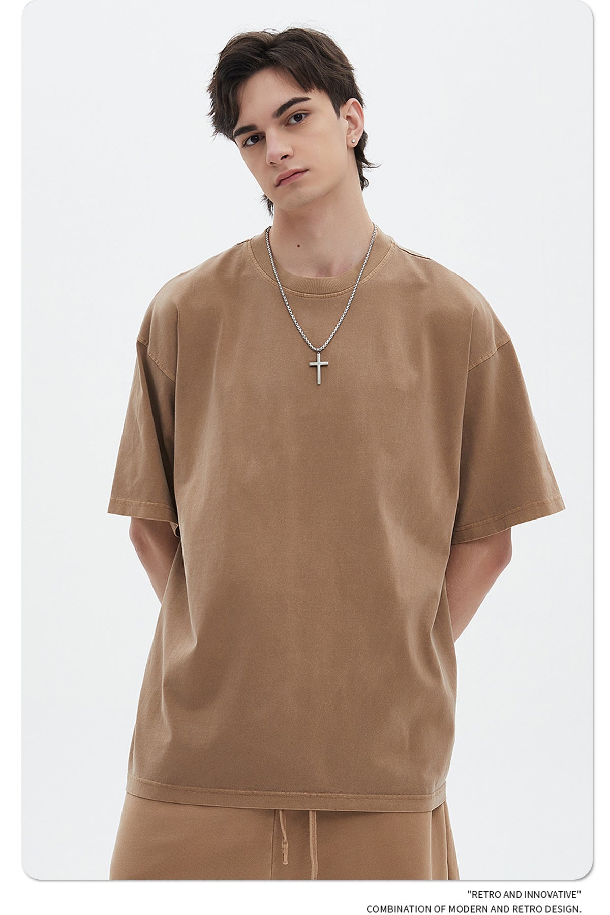 Oversize Washed Short-sleeve-T-shirt & Washed Short Sweatpants Setup WN6633-K