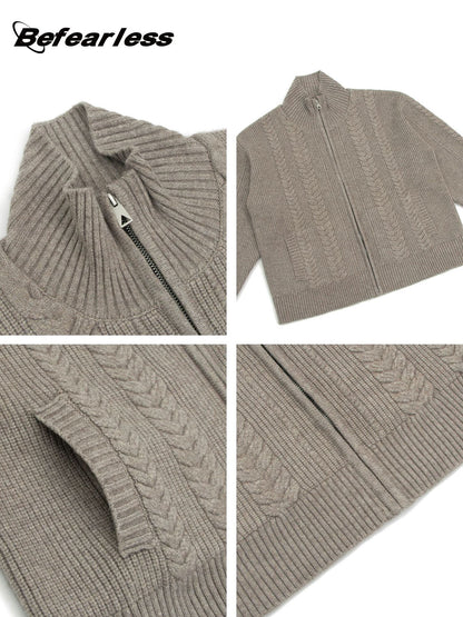 Heavyweight Cable-Knit High-Neck Zip-Up Oversize Knit Cardigan WN26314