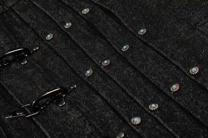 Raw Denim Pleats Metal Buckle Jacket WN26042