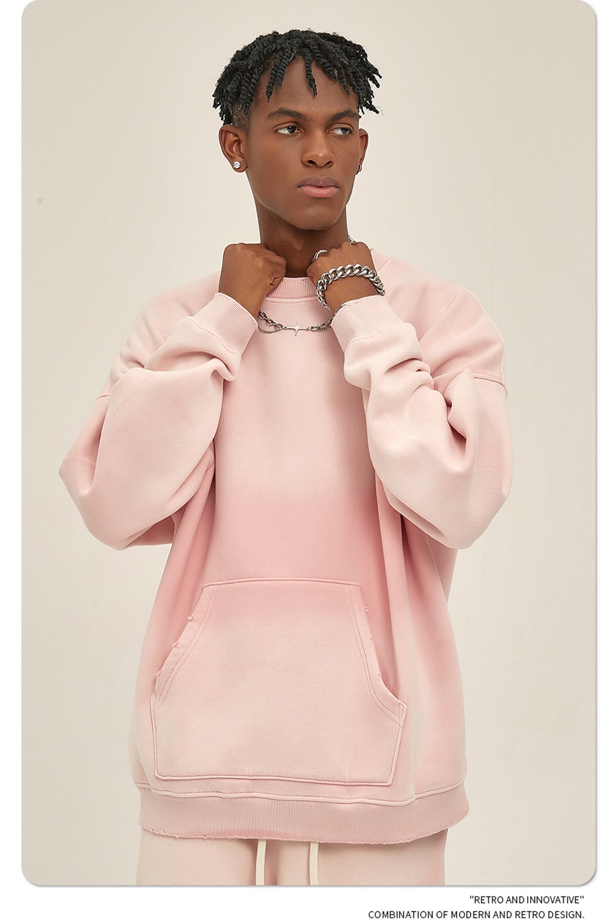 Fleece Lining Spray-dye Damage Oversize Sweatshirt WN9967