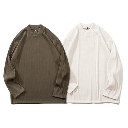 Pleats Stripe High-Neck Long Sleeve T-Shirt WN19984